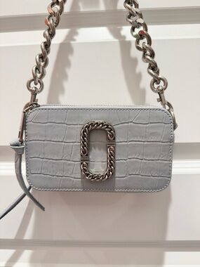 Marc Jacobs Light Gray Croc-Embossed Chain Crossbody